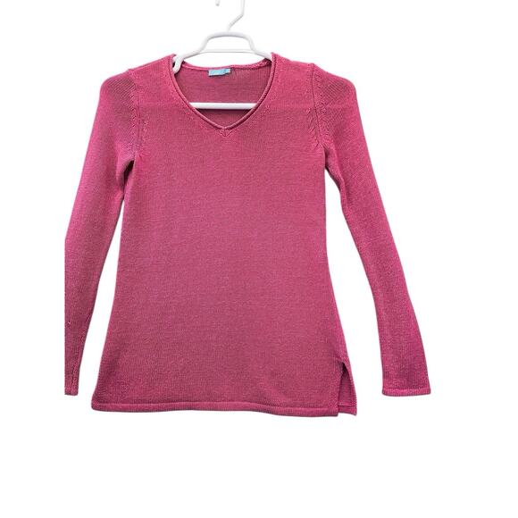 J. McLaughlin Sweater Women’s Pink V-Neck Open Knit Pullover Size XS - Picture 2 of 11